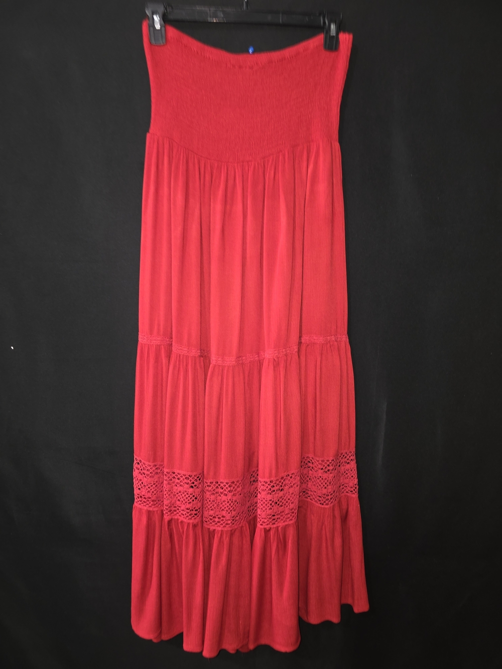 New York & Company Red Strapless Tiered Maxi Dress